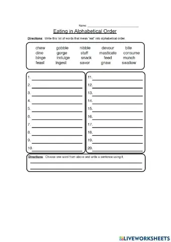Alphabetical Order Worksheet 1