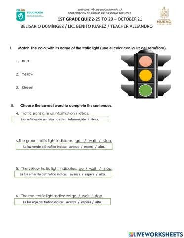1st Grade Quiz 2-Act. 25 al 29 Oct. 21.