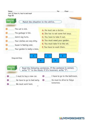 Have to, has to, must