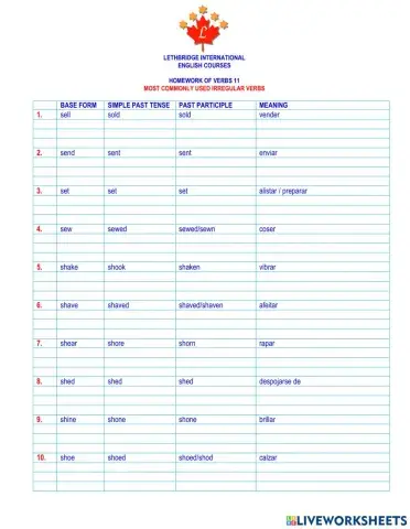Homework of verbs 11