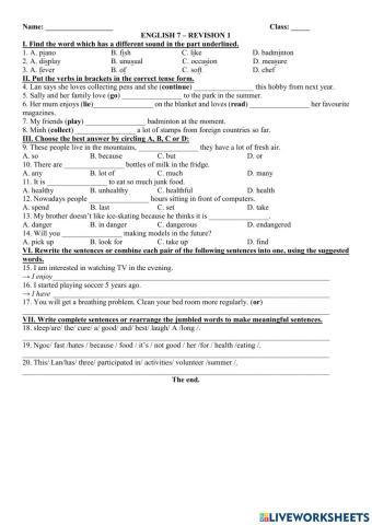 English 7 - Revision Mid-term 1