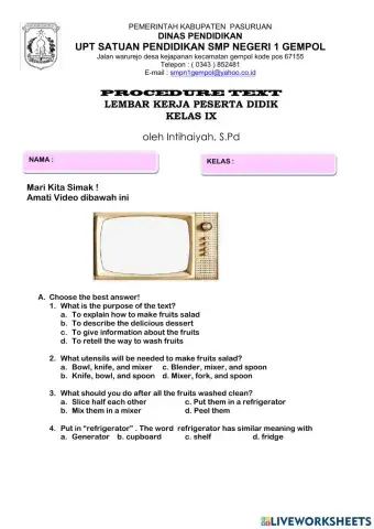 LKPD PROCEDURE TEXT KELAS 9