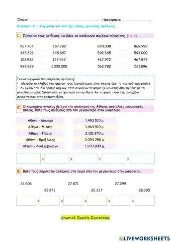 Κεφάλαιο 6 - Σύγκριση και διάταξη στους φυσικούς αριθμούς