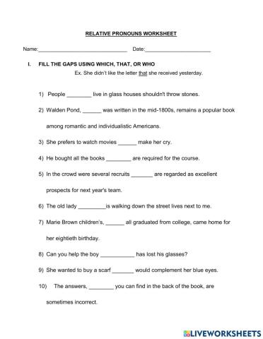 Relative pronouns who which that