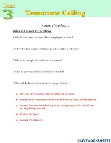grade 11 Houses of the future listening