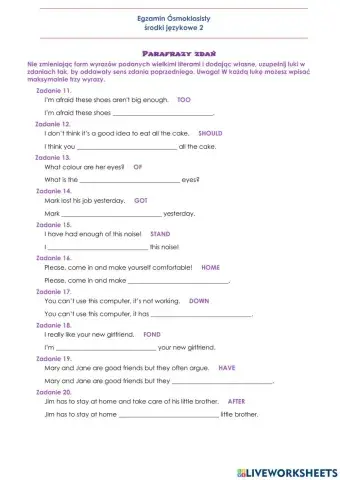 E8 Środki językowe - parafrazy zdań 2