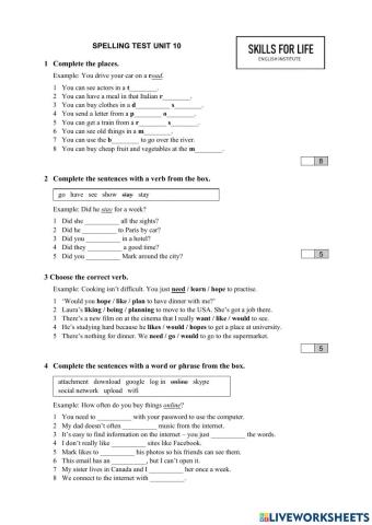 Spelling test units 10-11 english file elem