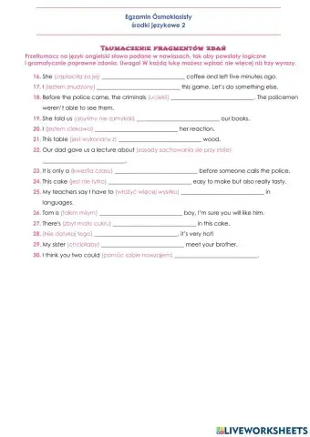 E8 Środki językowe - tłumaczenie fragmentów zdań 2