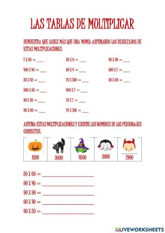 Tablas de multiplicar de halloween