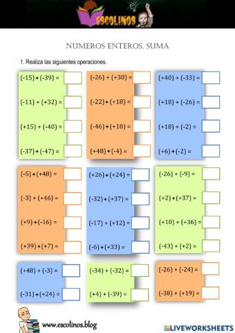 Números enteros III.Suma