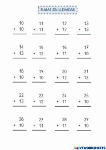 Sumas sin llevadas de 2 cifras