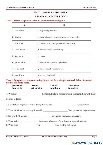 E.9-Unit 1-A closer look 2-Phrasal verbs Exercise