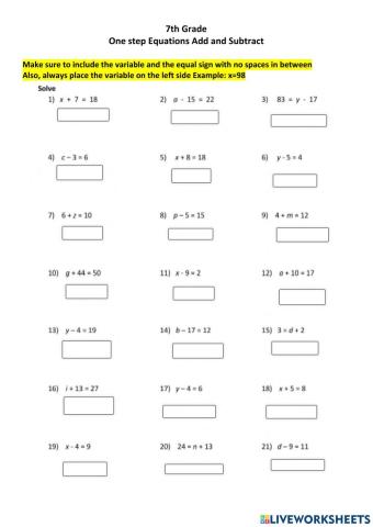 7th One step equations +-