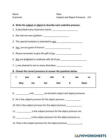 Subject and Object Pronouns