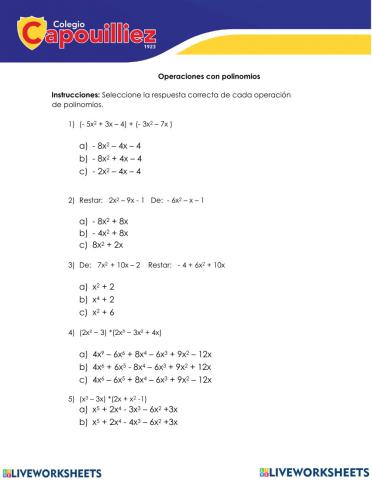 Operaciones entre polinomios