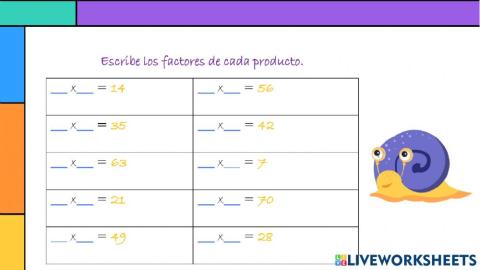 Tabla de multiplicar del 7