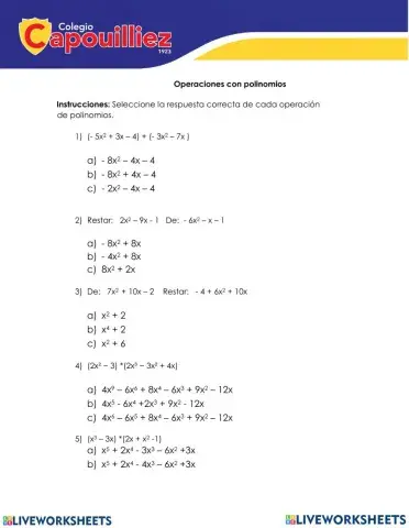 Operaciones entre polinomios