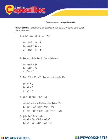 Operaciones entre polinomios