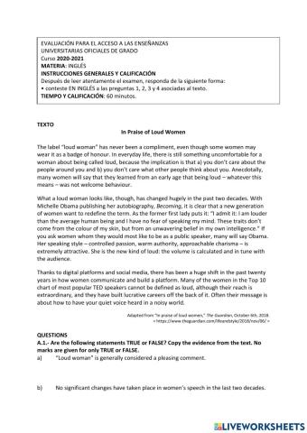 EVAU Adicional 2021 Inglés English