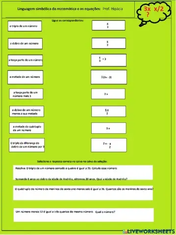Linguagem simbólica da Matemática e equações