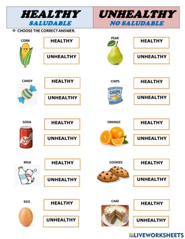 Healthy and unhealthy food