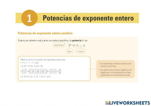 Potencia de exponente entero