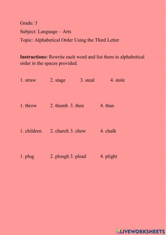 ABC Order Using Third Letter