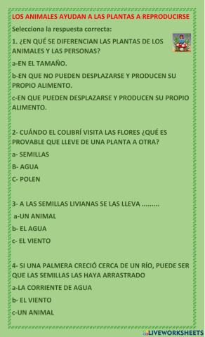 Los animales ayudan a las plantas a reproducirse