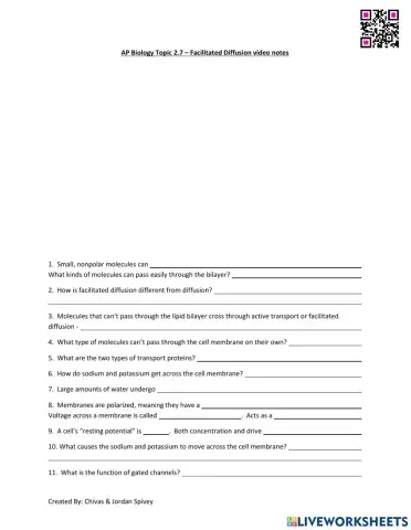 AP Biology Topic 2.7 Facilitated Diffusion Video Notes