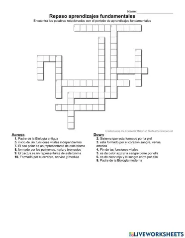 Crucigrama Aprendizajes fundamentales