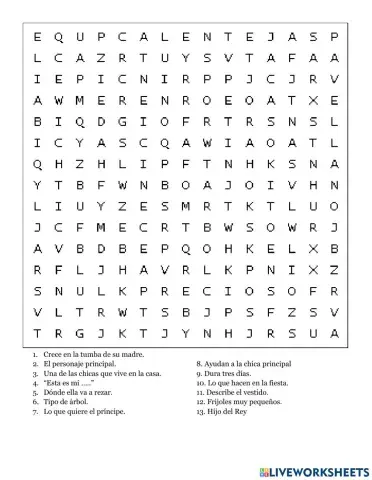 Sopa de letras de Cenicienta