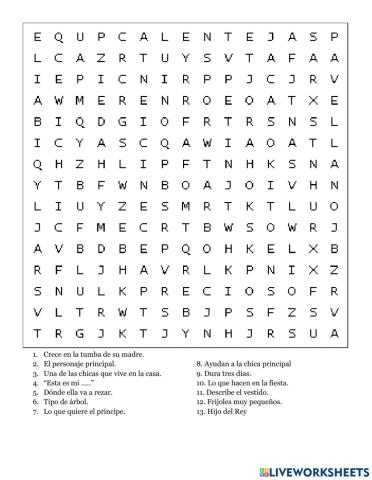 Sopa de letras de Cenicienta