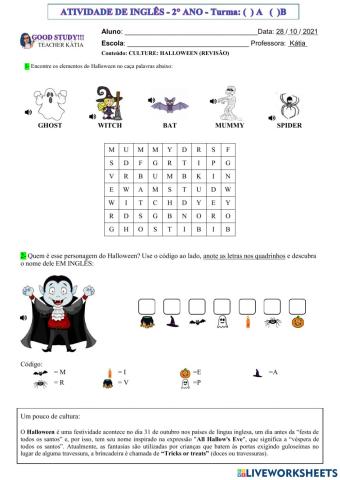 2° ano - inglês - Halloween - 28-10-21