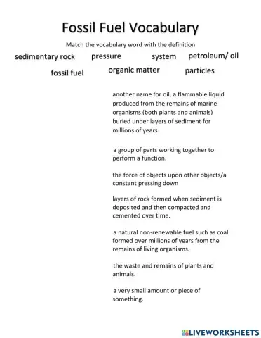 Fossil Fuel Vocabulary