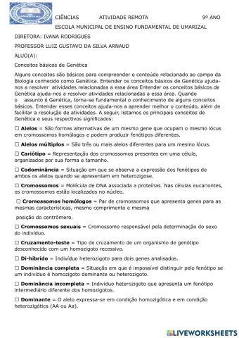 Ciências 9° ano 2021