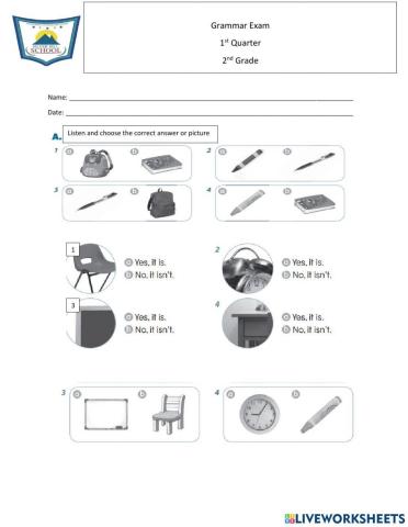 Grammar test 2nd grade