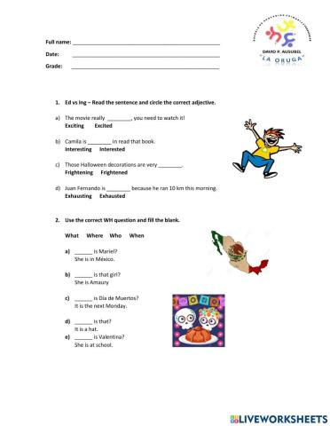 Examen Gerund and Ed