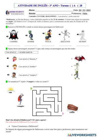 3° ano - inglês - HALLOWEEN - 29-10-21