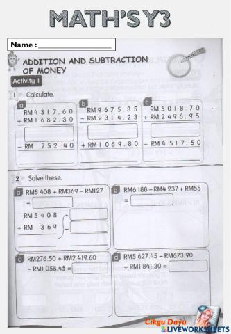 Addittion and Subtraction Money