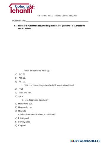 LISTENING 1ST TRI-MONTLY EXAM DIEGO GÓMEZ