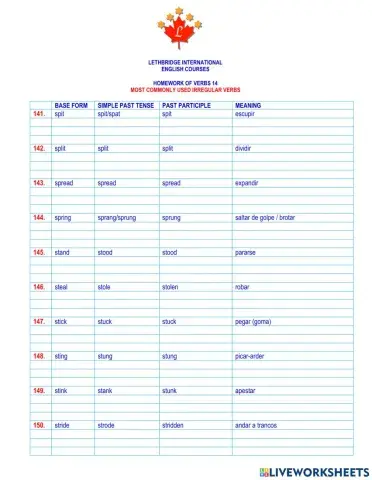 Homework of verbs 14