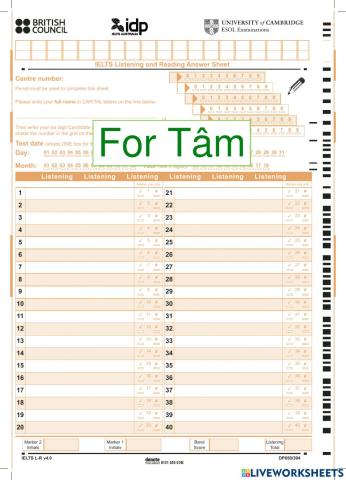 L answer sheet - Trainer Test 3