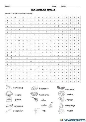 Cari perkataan tersembunyi - muzik