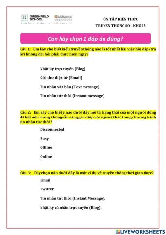 Khối 5 - Ôn tập Truyền thông