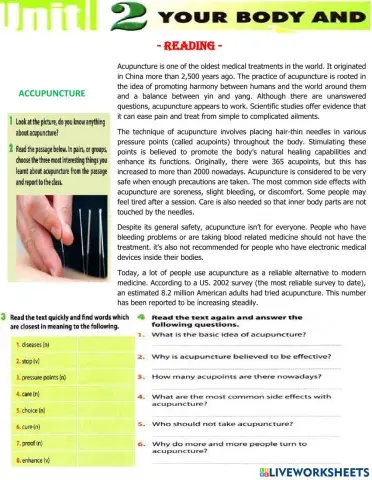 Unit 2. Your body and you. READING