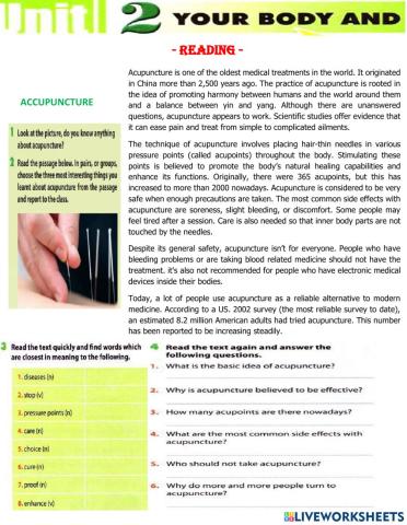 Unit 2. Your body and you. READING