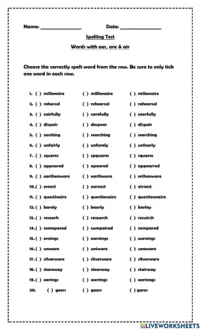 Words with ear, are & air