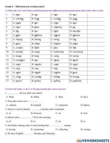 Grade 6 - Mid term test revision cont.4