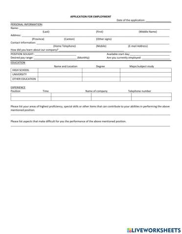 Job application form