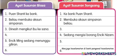 Ayat susunan biasa dan songsang Tahun Empat